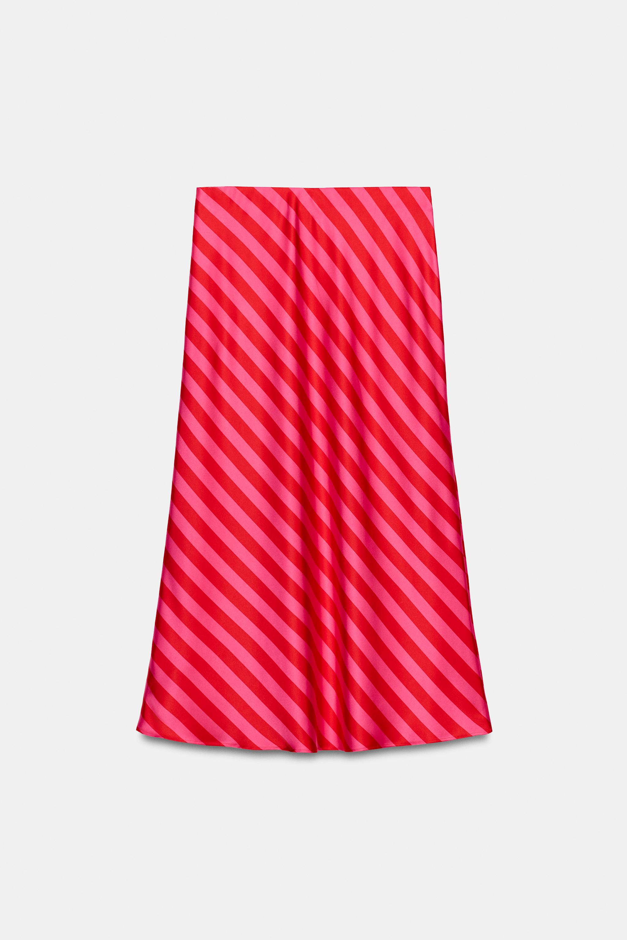 STRIPED SATIN MIDI SKIRT